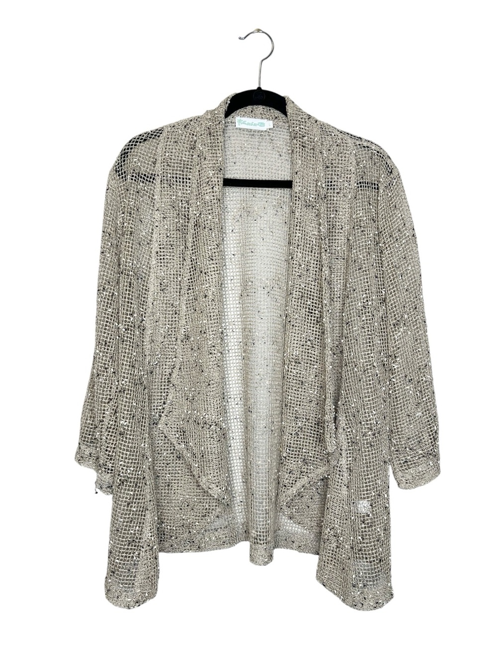 LULU-B Mesh Open Knit Tan Open Front Beach Cardigan size Large